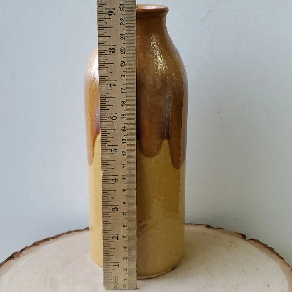 Tall Drip Glaze Crackle Ceramic Vase Yellow Brown